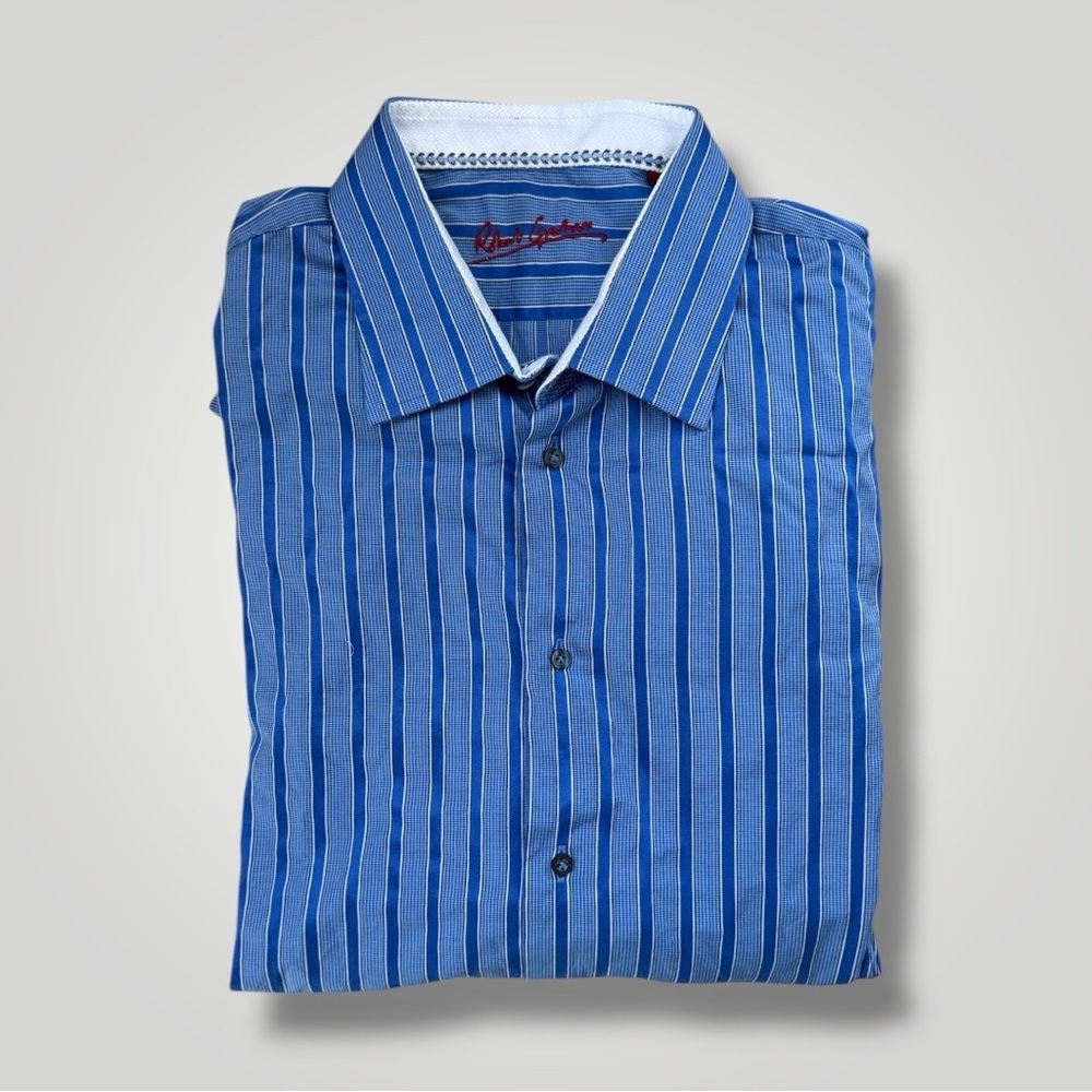 Robert Graham Men’s Striped Button Down Long Sleeve Blue Dress Shirt Size XL